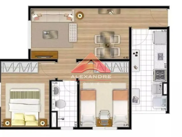 Apartamento 2 quartos e 1 banheiro, à venda, no bairro Jardim Ismênia em São José dos Campos