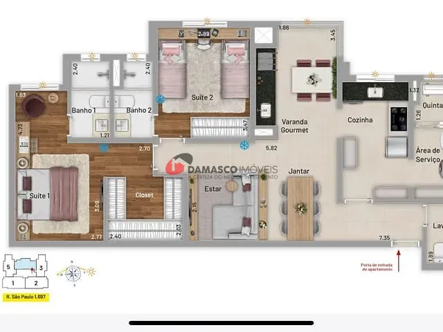 Apartamento 2 quartos e 3 banheiros, à venda, no bairro Santa Paula em São Caetano do Sul