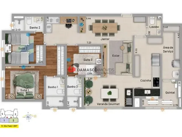 Apartamento 3 quartos e 4 banheiros, à venda, no bairro Santa Paula em São Caetano do Sul