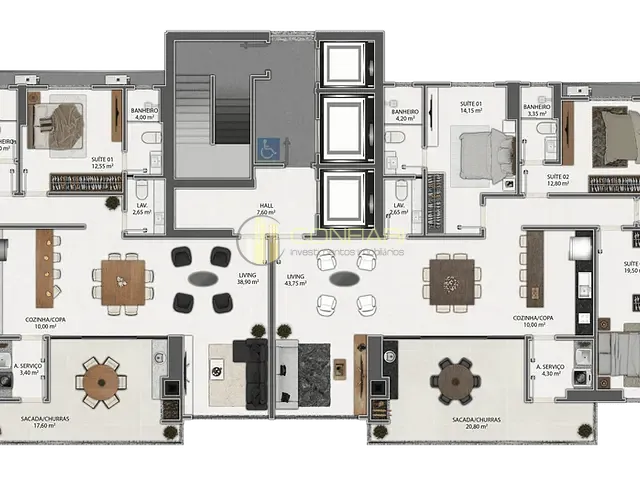 Apartamento com 259m² 3 quartos e 4 banheiros, à venda, no bairro Meia Praia em Itapema