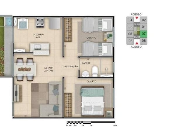 Apartamento com 52m² 2 quartos e 1 banheiro, à venda, no bairro Água Chata em Guarulhos