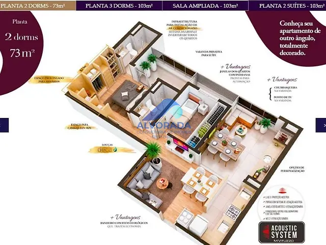 Apartamento 2 quartos e 2 banheiros, à venda, no bairro Jardim Aquarius em São José dos Campos