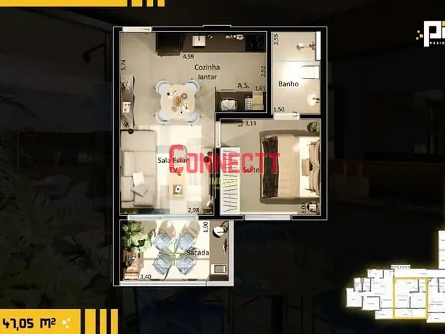 Apartamento com 47m² 1 quarto e 1 banheiro, à venda, no bairro Vila Monte Alegre em Ribeirão Preto