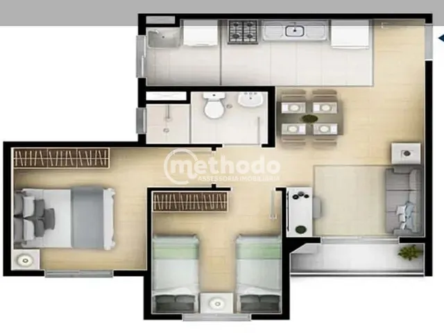 Apartamento com 44m² 2 quartos e 1 banheiro, à venda, no bairro Jardim Ipaussurama em Campinas