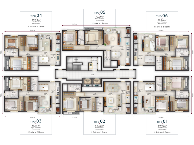 Apartamento com 70m² 2 quartos e 2 banheiros, à venda, no bairro Jardim Praia Mar em Itapema