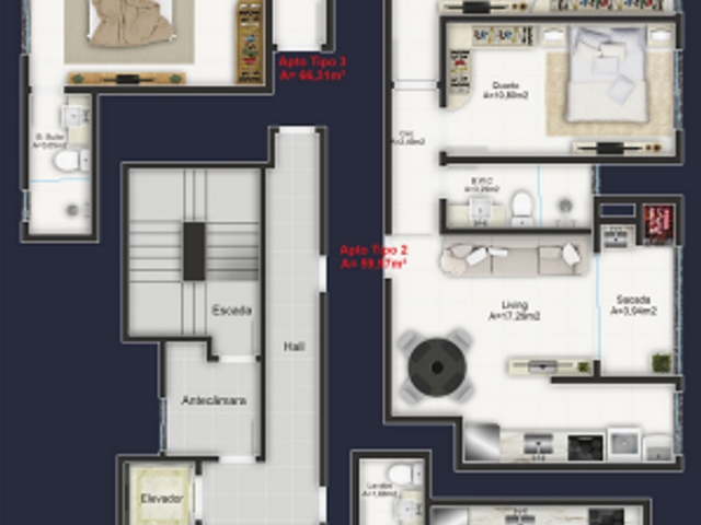 Apartamento com 66m² 2 quartos e 3 banheiros, à venda, no bairro Morretes em Itapema