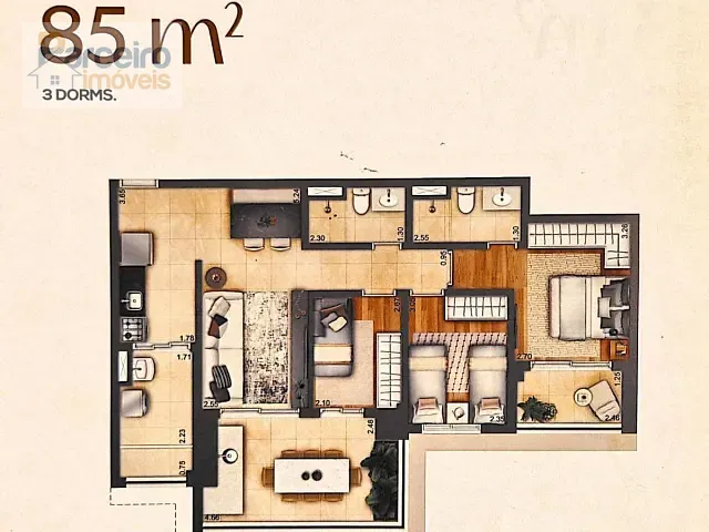 Apartamento com 85m² 3 quartos e 2 banheiros, à venda, no bairro Vila Prudente em São Paulo