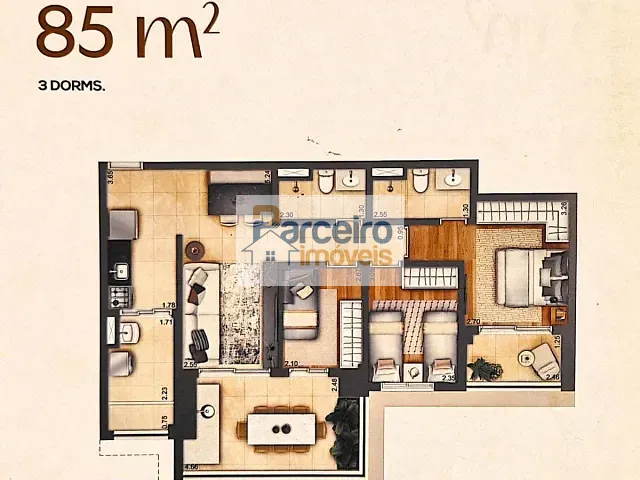 Apartamento com 85m² 3 quartos e 2 banheiros, à venda, no bairro Vila Prudente em São Paulo