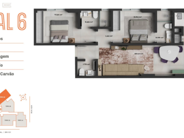 Apartamento com 69m² 2 quartos e 3 banheiros, à venda, no bairro Morretes em Itapema