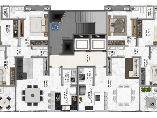 Apartamento com 104m² 3 quartos e 4 banheiros, à venda, no bairro Meia Praia em Itapema