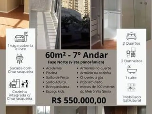 Apartamento com 60m² 2 quartos e 2 banheiros, à venda, no bairro Jardim das Vertentes em São Paulo