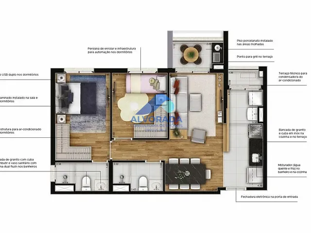 Apartamento 2 quartos e 1 banheiro, à venda, no bairro Jardim Esplanada II em São José dos Campos
