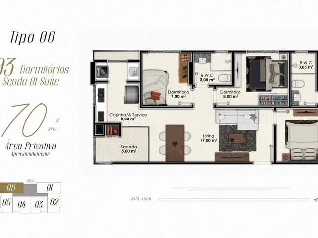 Apartamento com 70m² 3 quartos e 2 banheiros, à venda, no bairro Morretes em Itapema