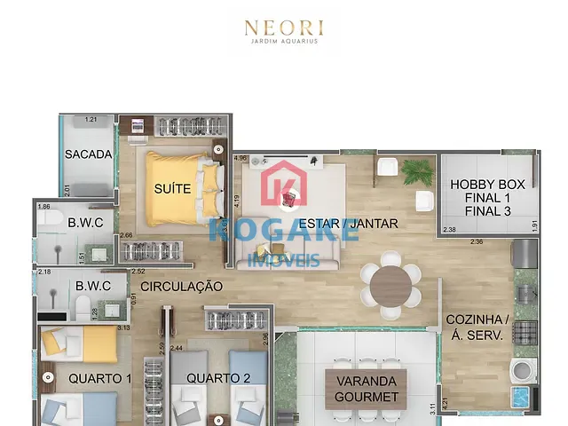 Apartamento com 87m² 3 quartos e 2 banheiros, à venda, no bairro Jardim Aquarius em São José dos Campos