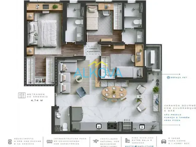 Apartamento 3 quartos e 2 banheiros, à venda, no bairro Jardim das Colinas em São José dos Campos