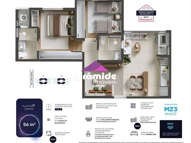 Apartamento com 56m² 2 quartos e 2 banheiros, à venda, no bairro Parque Industrial em São José dos Campos