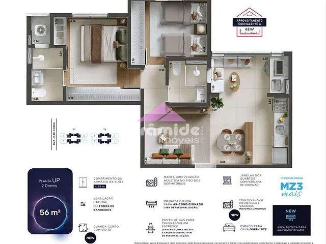 Apartamento com 56m² 2 quartos e 2 banheiros, à venda, no bairro Parque Industrial em São José dos Campos
