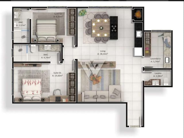 Apartamento com 141m² 2 quartos e 3 banheiros, à venda, no bairro Praia Brava de Itajaí em Itajaí