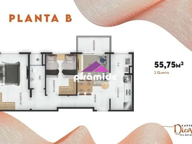 Apartamento com 56m² 2 quartos e 2 banheiros, à venda, no bairro Monte Castelo em São José dos Campos