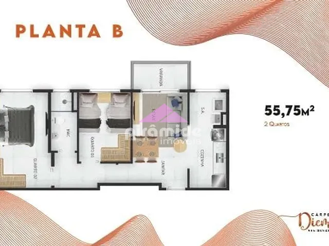 Apartamento com 56m² 2 quartos e 2 banheiros, à venda, no bairro Monte Castelo em São José dos Campos