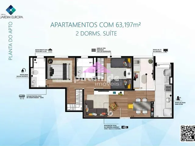 Apartamento com 63m² 2 quartos e 2 banheiros, à venda, no bairro Jardim Satélite em São José dos Campos