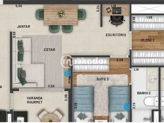 Apartamento com 81m² 2 quartos e 3 banheiros, à venda, no bairro Chácara da Barra em Campinas
