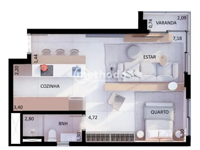 Apartamento com 43m² 1 quarto e 1 banheiro, à venda, no bairro Vila Brandina em Campinas