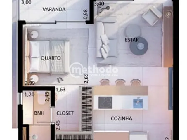 Apartamento com 45m² 1 quarto e 1 banheiro, à venda, no bairro Vila Brandina em Campinas