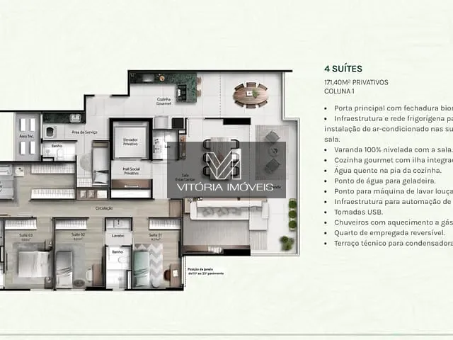 Apartamento com 171m² 4 quartos e 4 banheiros, à venda, no bairro Enseada do Suá em Vitória