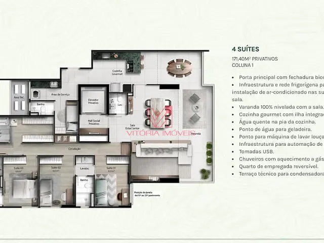 Apartamento com 171m² 4 quartos e 4 banheiros, à venda, no bairro Enseada do Suá em Vitória