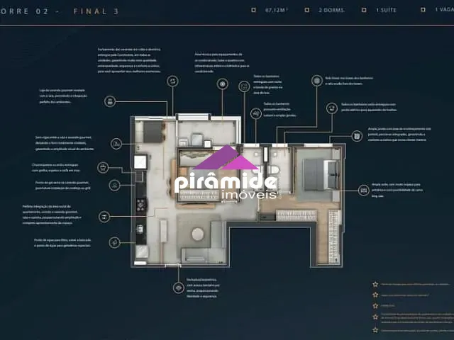 Apartamento com 67m² 2 quartos e 2 banheiros, à venda, no bairro Jardim Aquárius em São José dos Campos