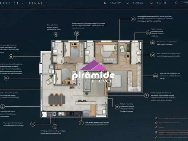 Apartamento com 120m² 4 quartos e 5 banheiros, à venda, no bairro Jardim Aquárius em São José dos Campos