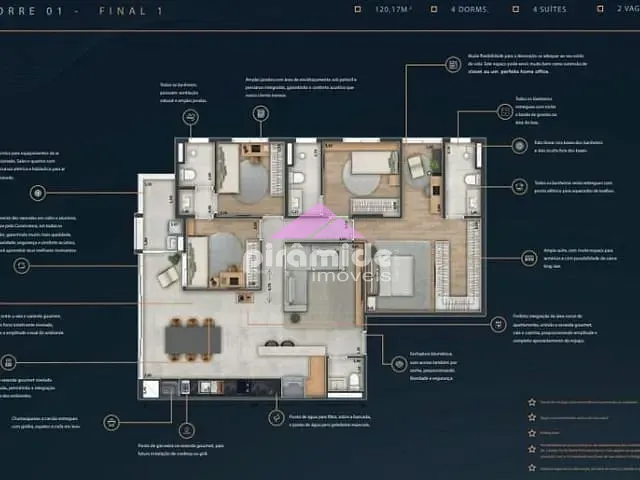 Apartamento com 120m² 4 quartos e 5 banheiros, à venda, no bairro Jardim Aquárius em São José dos Campos