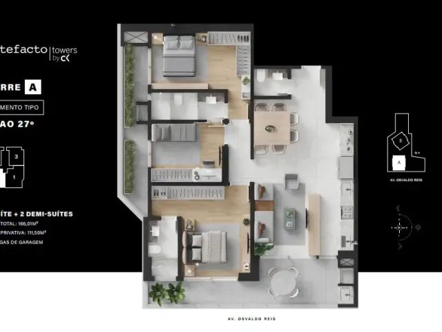 Apartamento com 153m² 3 quartos e 3 banheiros, à venda, no bairro Praia Brava de Itajaí em Itajaí