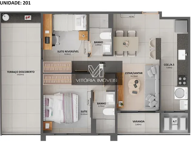 Apartamento com 77m² 2 quartos e 2 banheiros, à venda, no bairro Jardim da Penha em Vitória