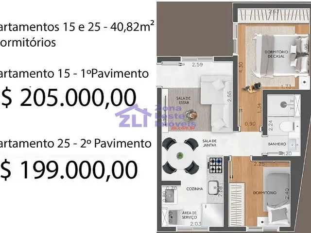Apartamento com 41m² 2 quartos e 1 banheiro, à venda, no bairro Parque das Paineiras em São Paulo