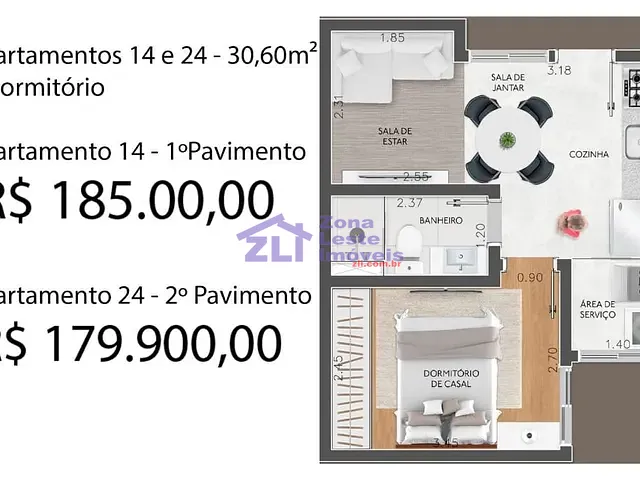 Apartamento com 31m² 1 quarto e 1 banheiro, à venda, no bairro Parque das Paineiras em São Paulo