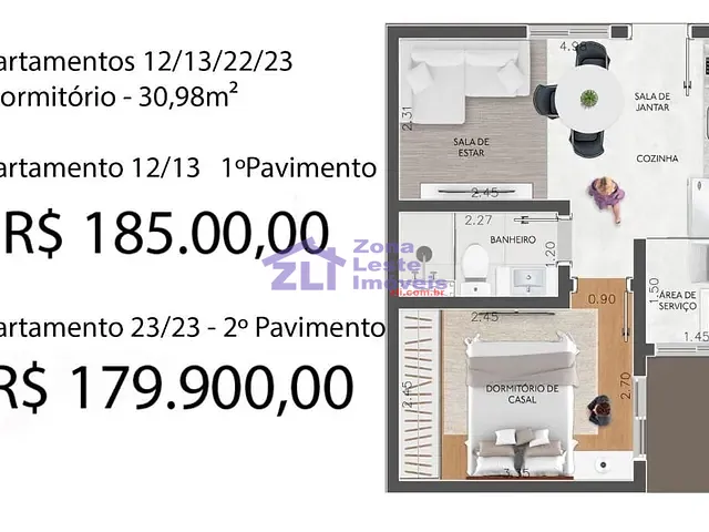 Apartamento com 31m² 1 quarto e 1 banheiro, à venda, no bairro Parque das Paineiras em São Paulo
