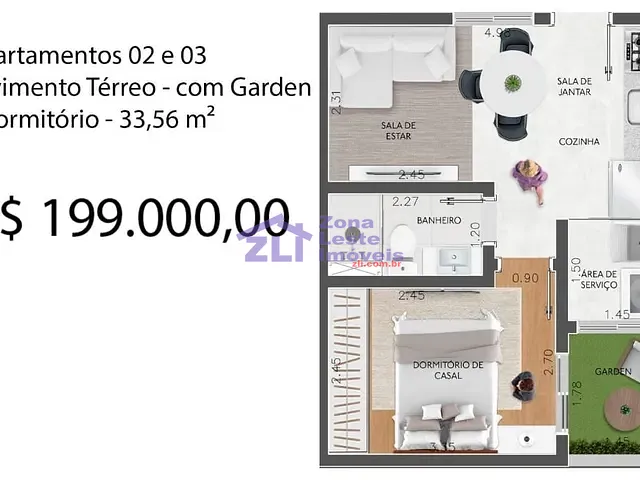 Apartamento com 34m² 1 quarto e 1 banheiro, à venda, no bairro Parque das Paineiras em São Paulo