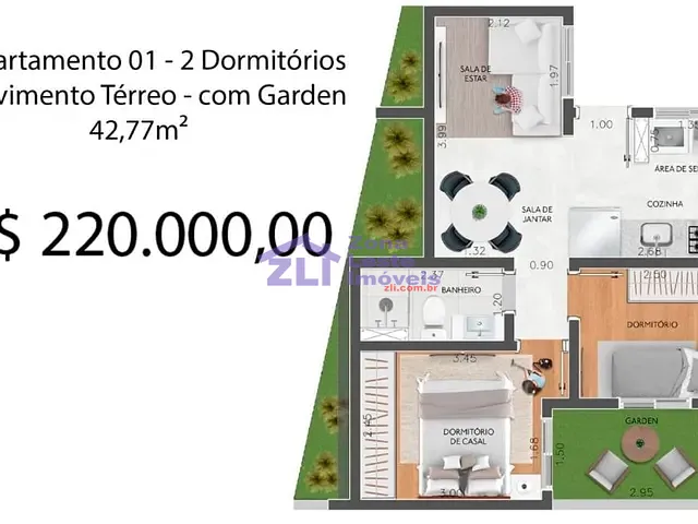 Apartamento com 43m² 2 quartos e 1 banheiro, à venda, no bairro Parque das Paineiras em São Paulo