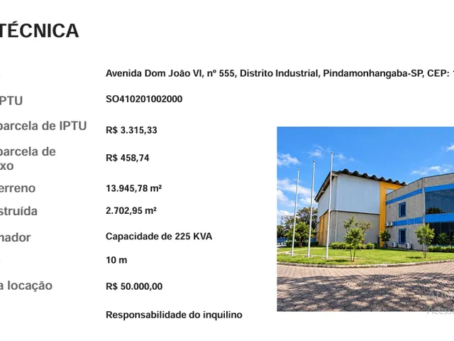 Galpão / Barracão com 13946m², para alugar, no bairro Parque Empresarial Santa Rita em Pindamonhangaba