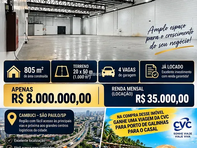 Galpão / Barracão com 1000m², à venda, no bairro Cambuci em São Paulo