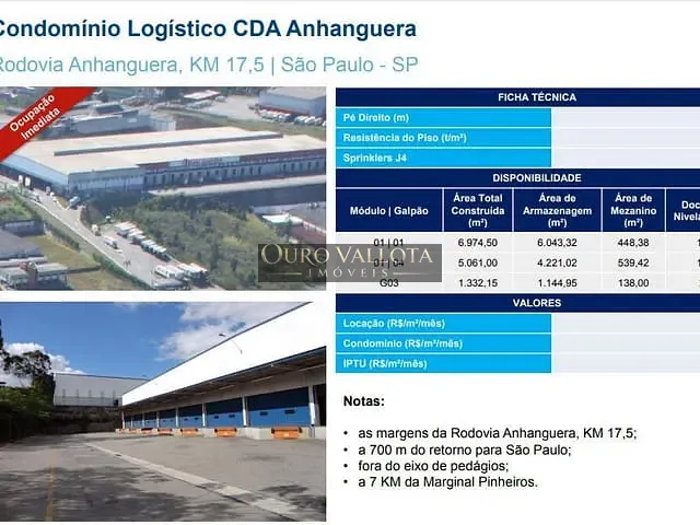 Galpão / Barracão com 1350m², para alugar, no bairro Vila Jaguara em São Paulo