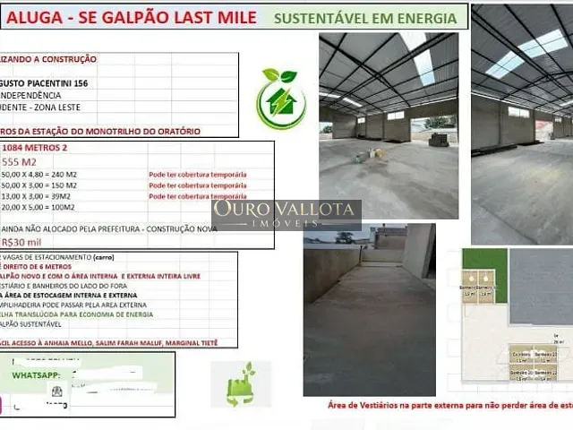 Galpão / Barracão com 1084m², para alugar, no bairro Jardim Independência em São Paulo