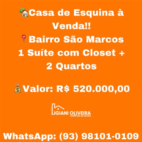 Casa com 225m² 3 quartos e 2 banheiros, à venda, no bairro São Marcos em Novo Progresso