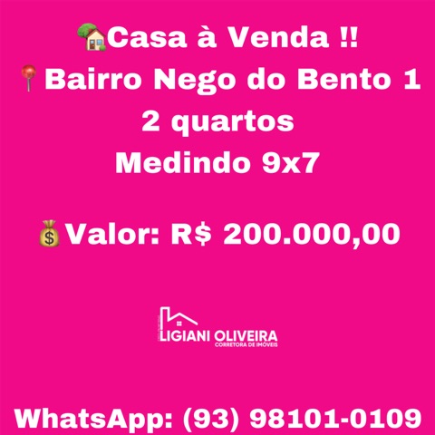 Casa com 87m² 2 quartos e 1 banheiro, à venda, no bairro Nego do Bento 1 em Novo Progresso