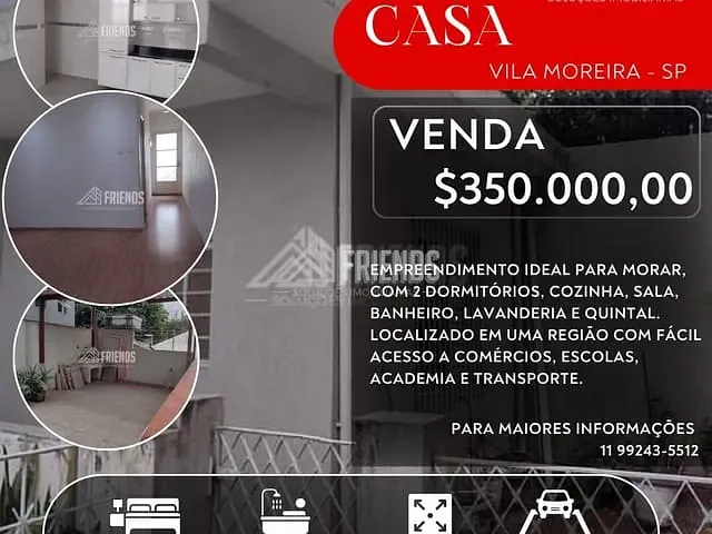 Casa com 94m² 2 quartos e 1 banheiro, à venda, no bairro Vila Moreira em São Paulo