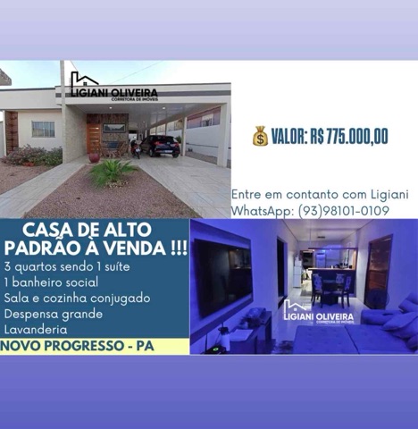 Casa com 450m² 3 quartos e 2 banheiros, à venda, no bairro Vista Alegre em Novo Progresso