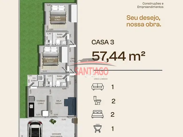 Casa 2 quartos e 1 banheiro, à venda, no bairro Eccard em Santo Antônio de Pádua