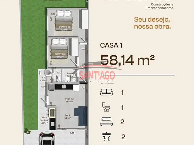 Casa 2 quartos e 1 banheiro, à venda, no bairro Eccard em Santo Antônio de Pádua